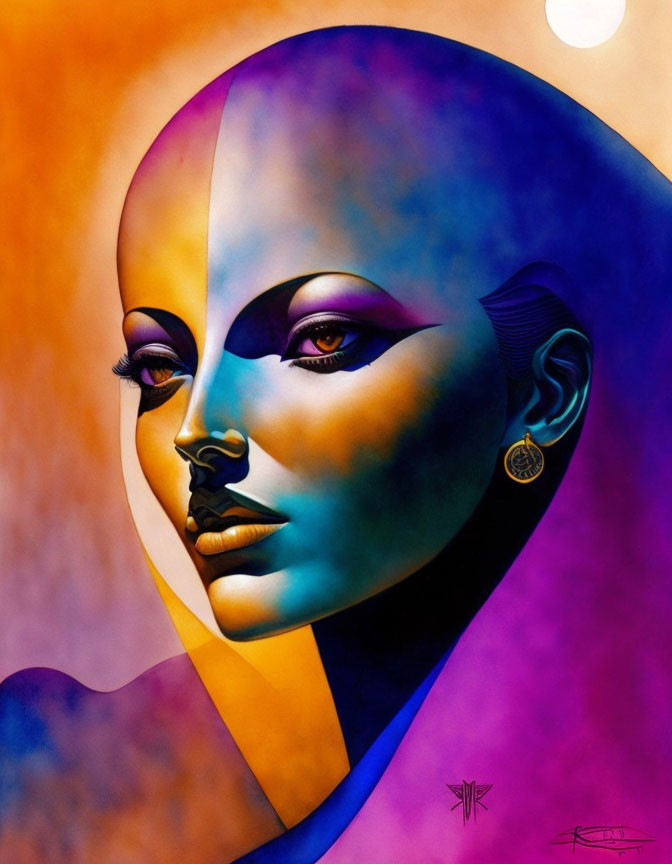 Portrait of a Woman with Bald Head and Vibrant Colors