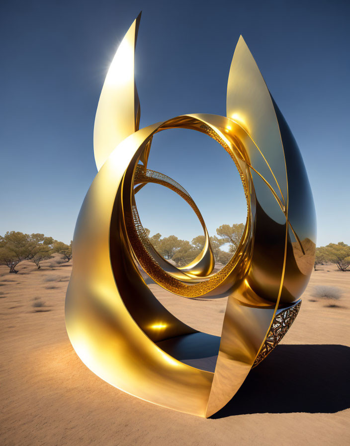 Golden Spiral Sculpture in Desert Landscape