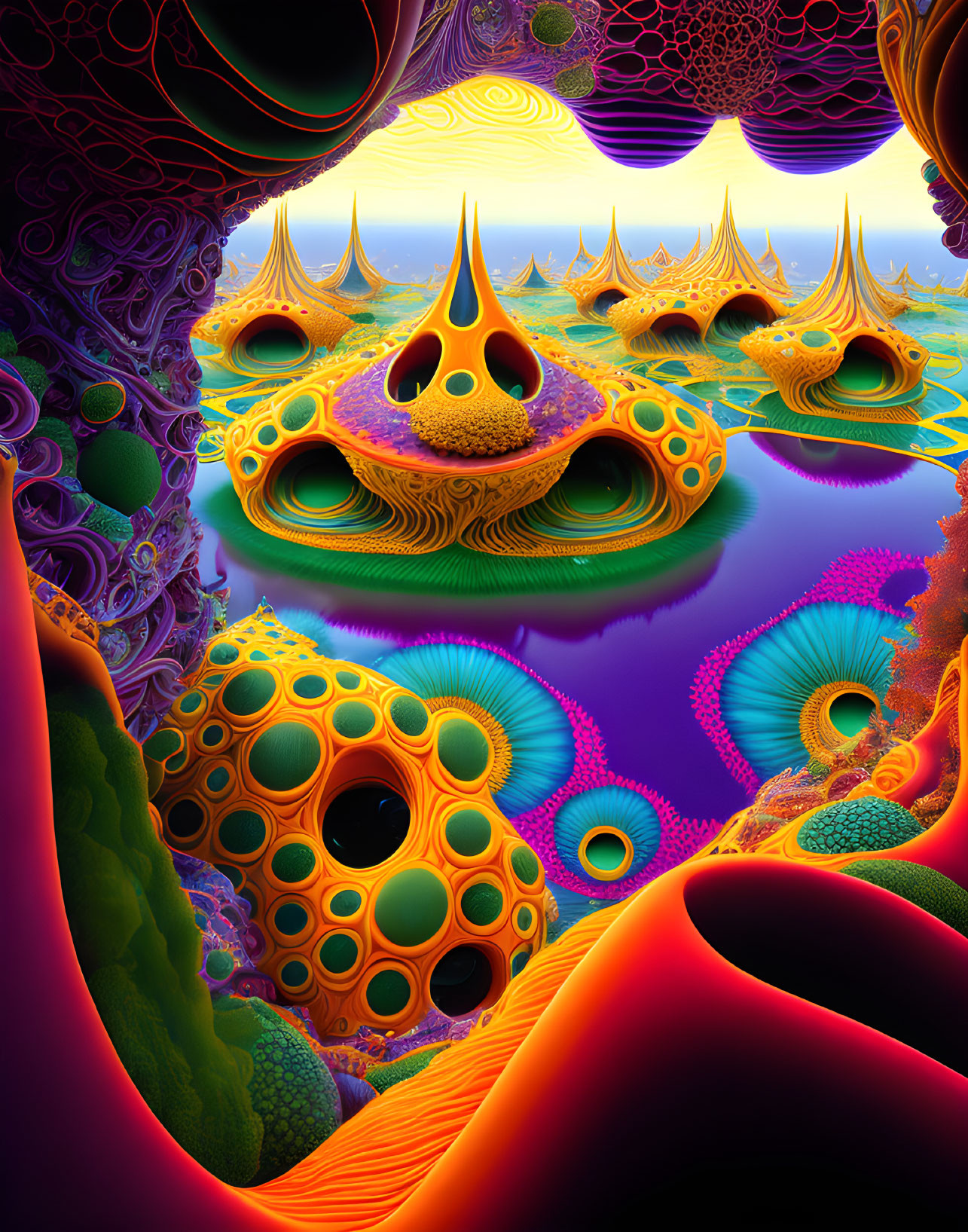 Colorful Psychedelic Digital Artwork with Fractal Designs