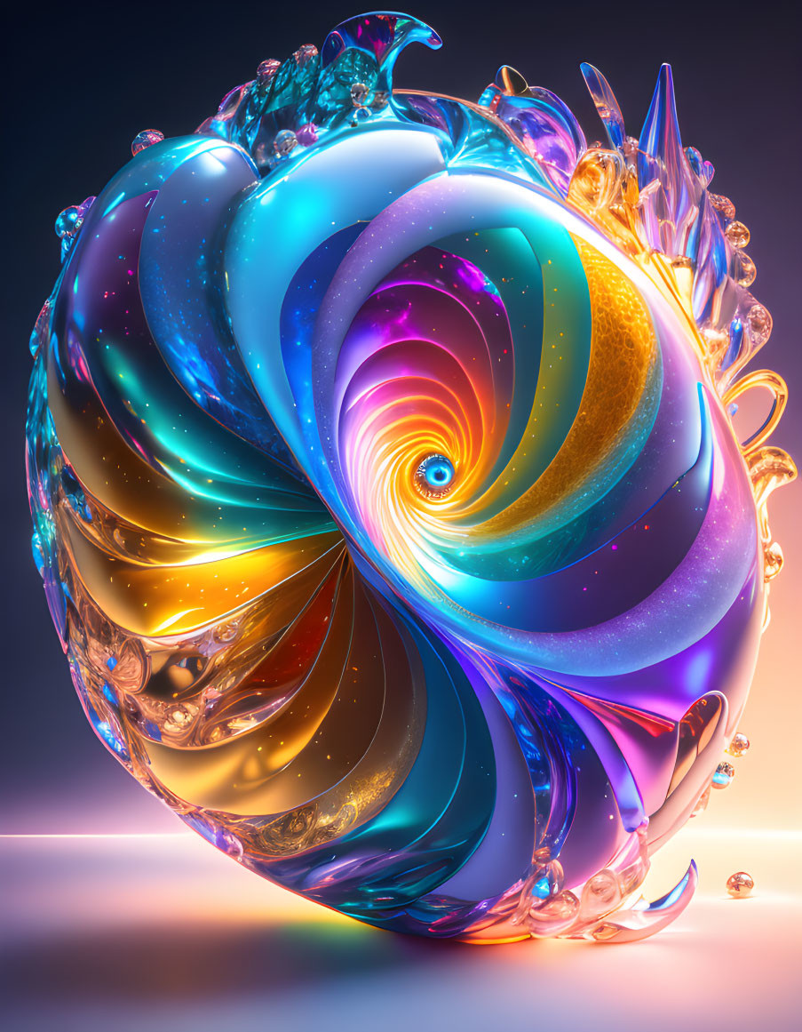 Colorful 3D abstract art with swirling structure and iridescent surfaces
