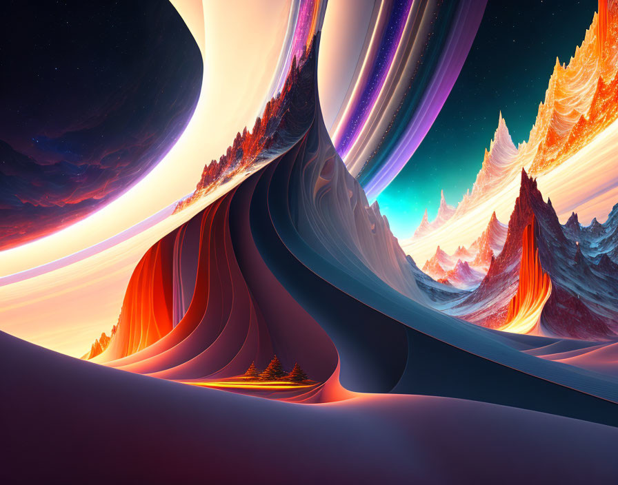 Surreal Landscape with Vibrant Colors and Mountains