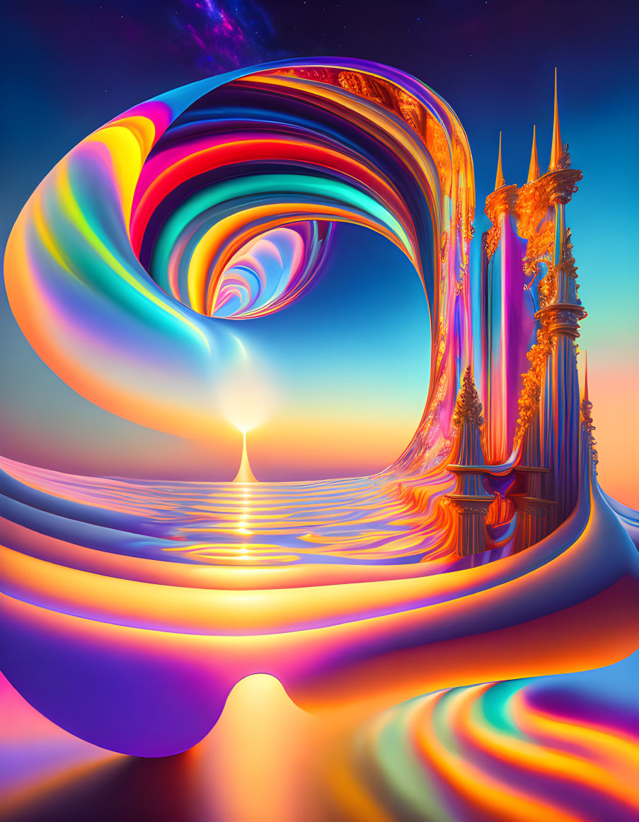 Surreal Landscape with Vibrant Colors and Structures