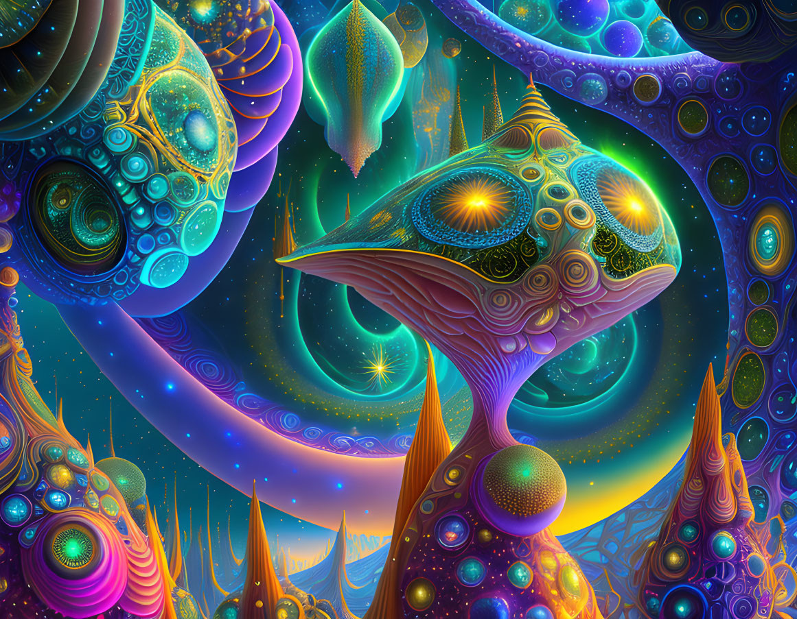 Colorful Psychedelic Artwork with Abstract Alien Shapes