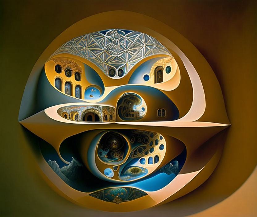 Surrealistic Artwork: Escheresque Architecture, Nested Spheres, Infinite Loops