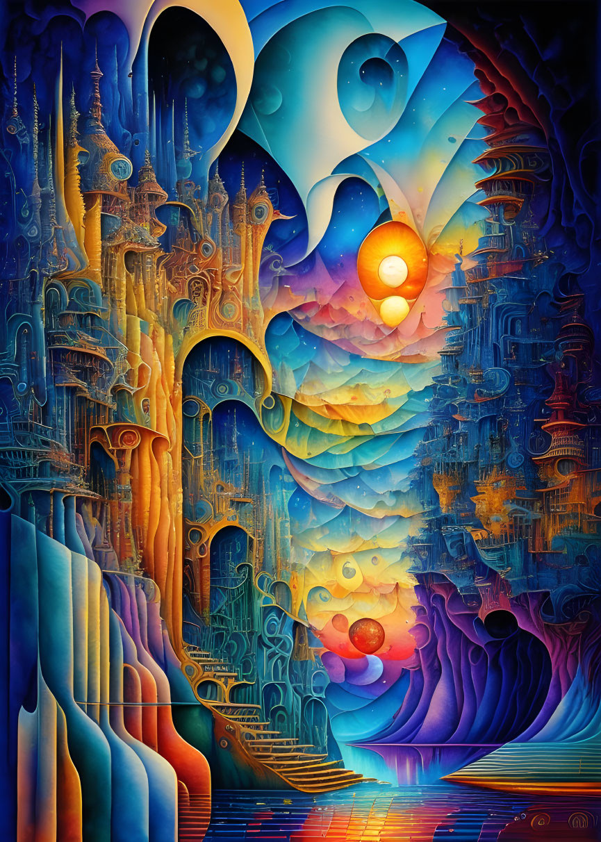 Surreal Landscape with Intricate Structures and Colors