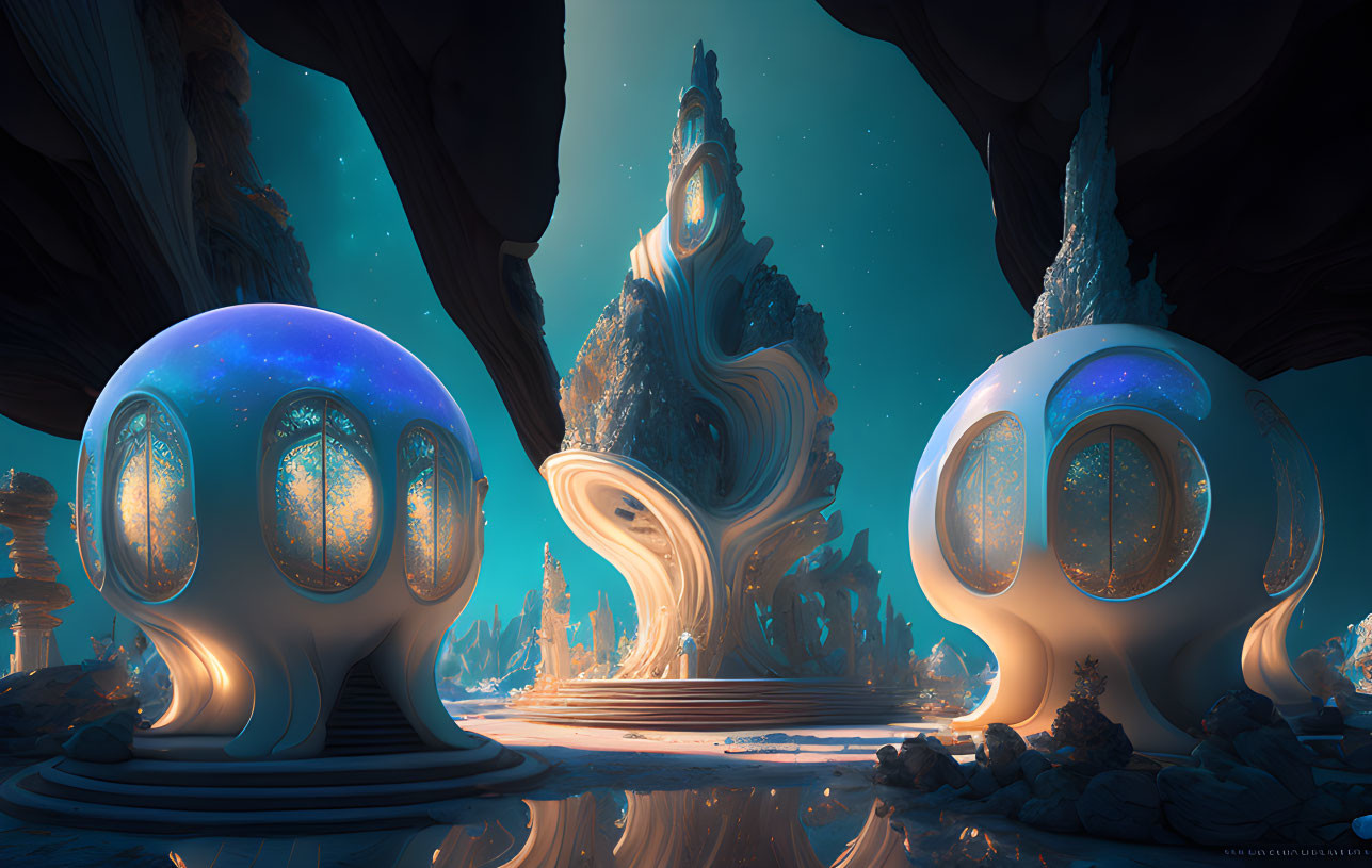 Surreal Futuristic Landscape with Dome Structures