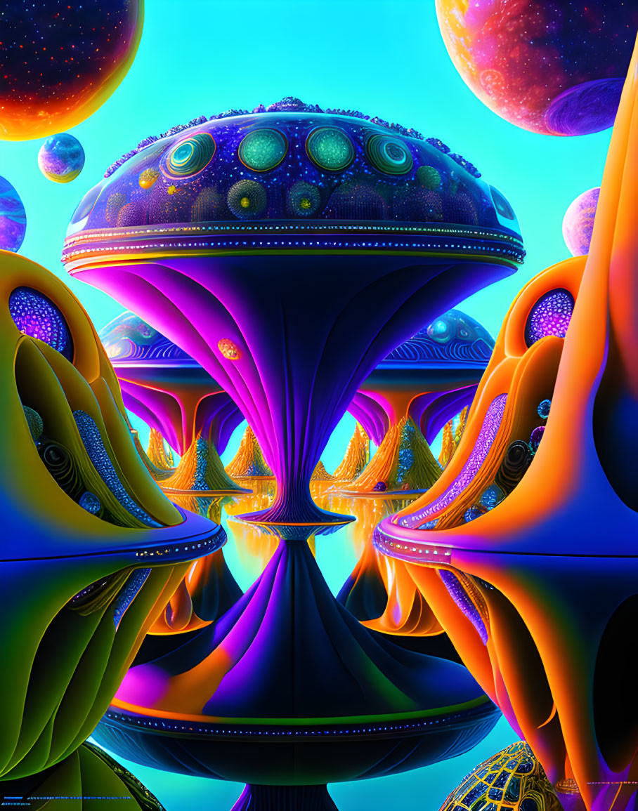 Colorful Fractal Artwork with Mushroom-like Structures