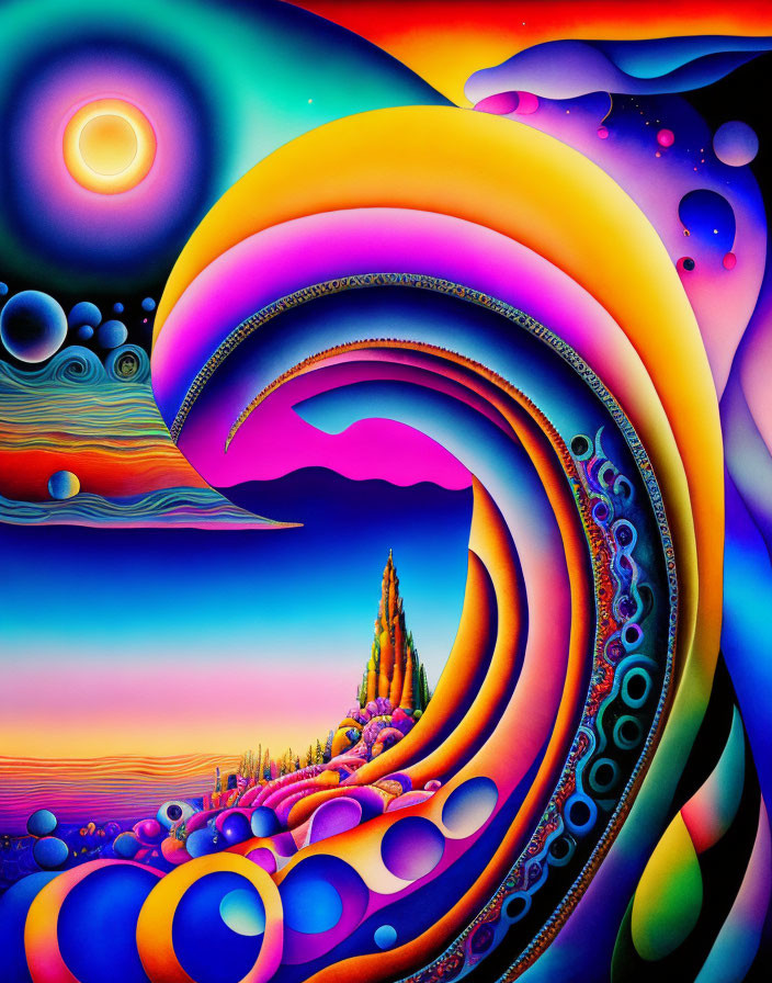 Colorful psychedelic artwork with swirling patterns and abstract shapes