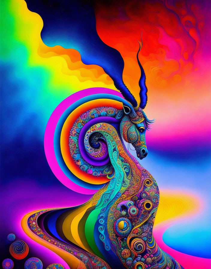Colorful Abstract Illustration of Surreal Unicorn Creature