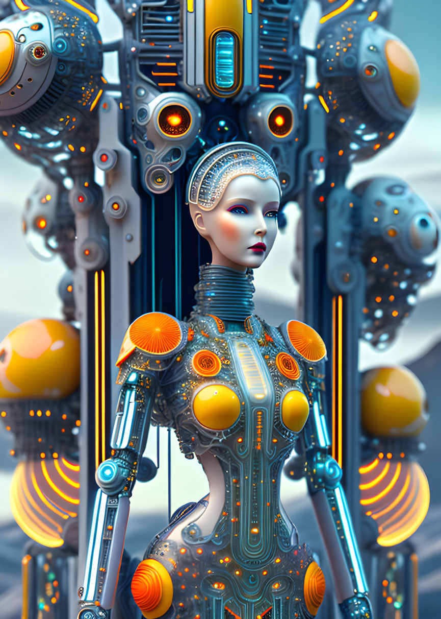 Elaborate Female Android with Detailed Mechanical Body