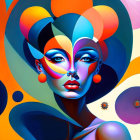 Colorful Stylized Woman Artwork with Swirling Patterns