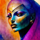 Portrait of a Woman with Bald Head and Vibrant Colors