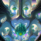 Abstract cosmic entity with symmetrical patterns and glowing orbs
