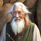 Elderly wizard with long white beard and staff