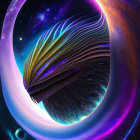 Colorful Cosmic Dragon Artwork with Luminous Eyes and Nebula Halo