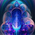 Symmetrical cosmic digital artwork with geometric patterns