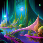 Colorful digital artwork: Psychedelic structures on starry night sky