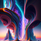 Surreal Landscape with Vibrant Colors and Patterns