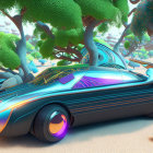 Futuristic Car in Surreal Landscape with Neon Accents