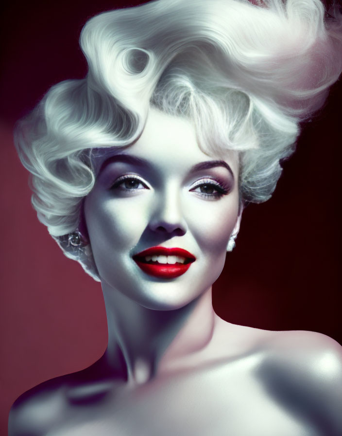 Classic portrait of a woman with retro hairstyle and bold red lips