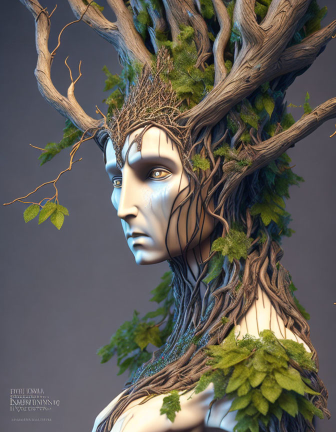 Digital artwork: humanoid figure with tree-like features