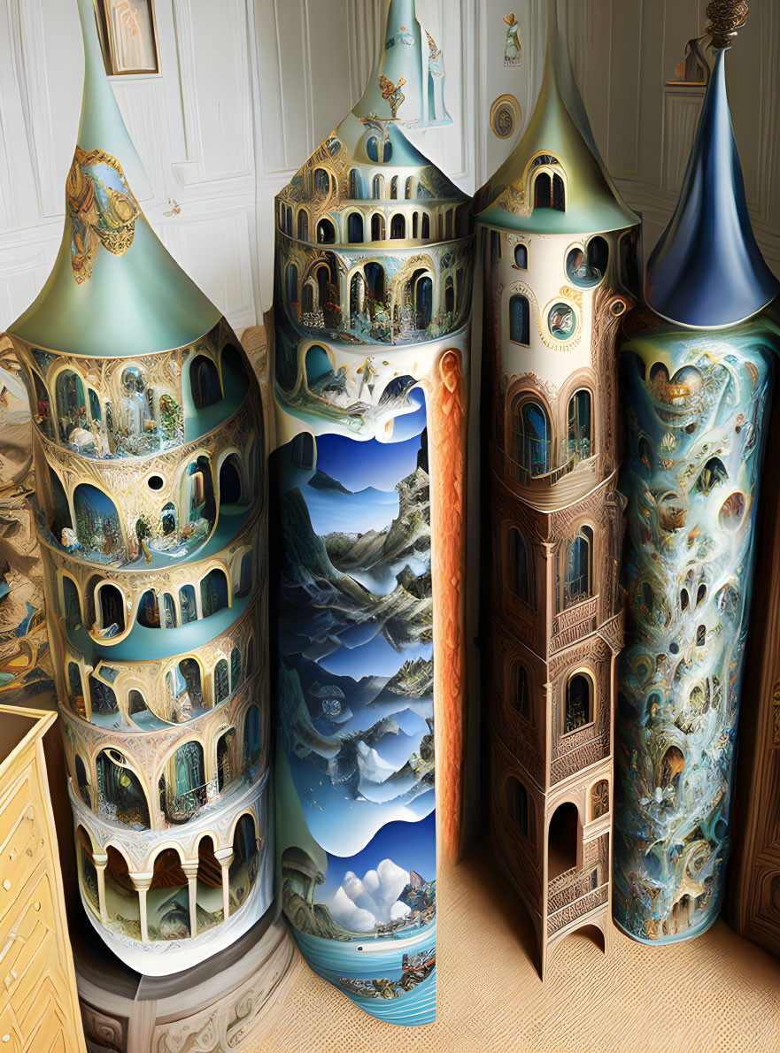 Fantasy Towers Digital Artwork with Surreal Architecture