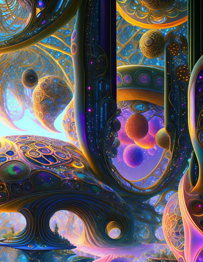 Colorful fractal image with intricate swirls and patterns