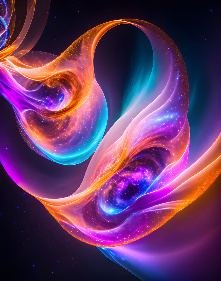 Colorful swirling cosmic background with neon colors and star-filled galaxies in an infinite loop.