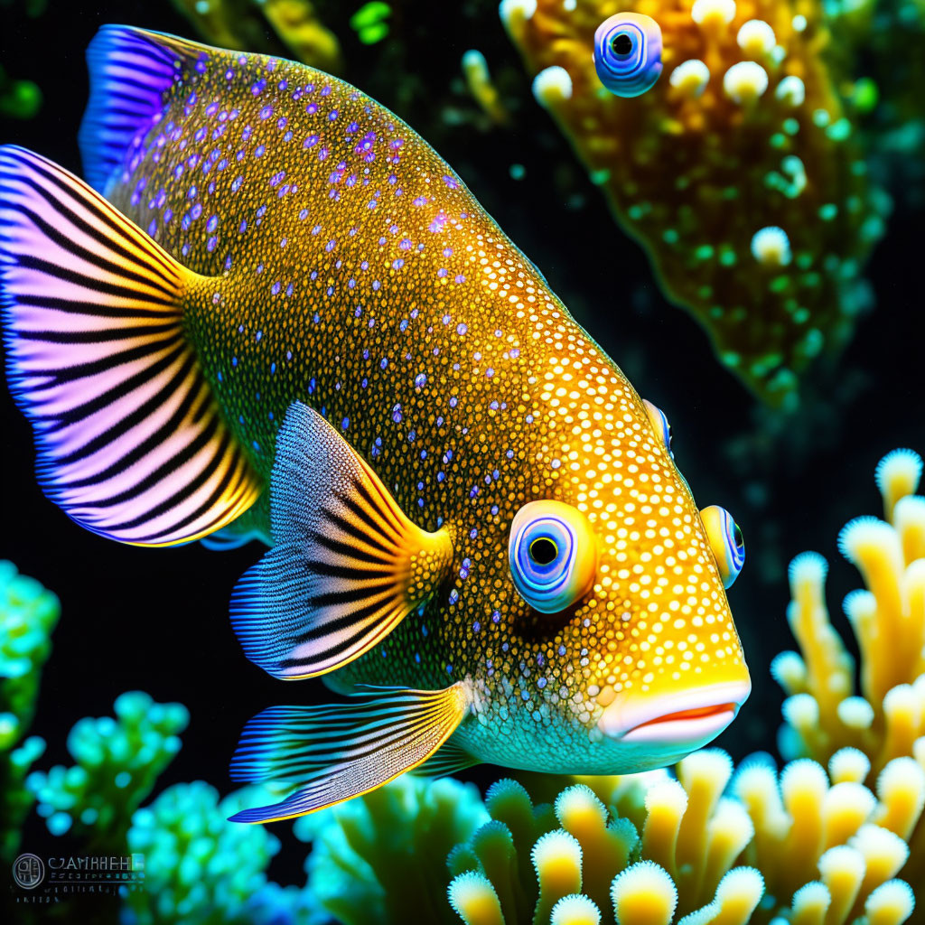 Colorful Fish Swimming Near Coral in Vibrant Underwater Scene