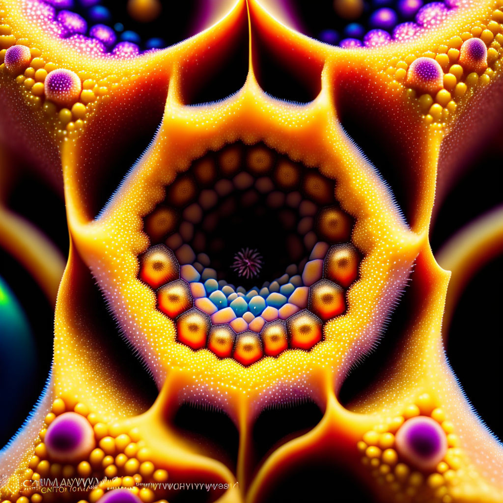 Colorful Hexagonal Fractal Art in Purple and Yellow Spectrum