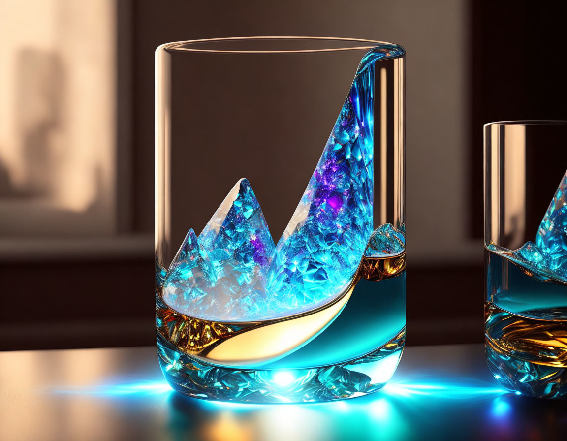 Luxurious Glass with Crystal-like Structure Reflecting Blue Hues