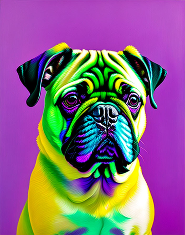 Colorful Pug Digital Art with Psychedelic Theme and Detailed Features