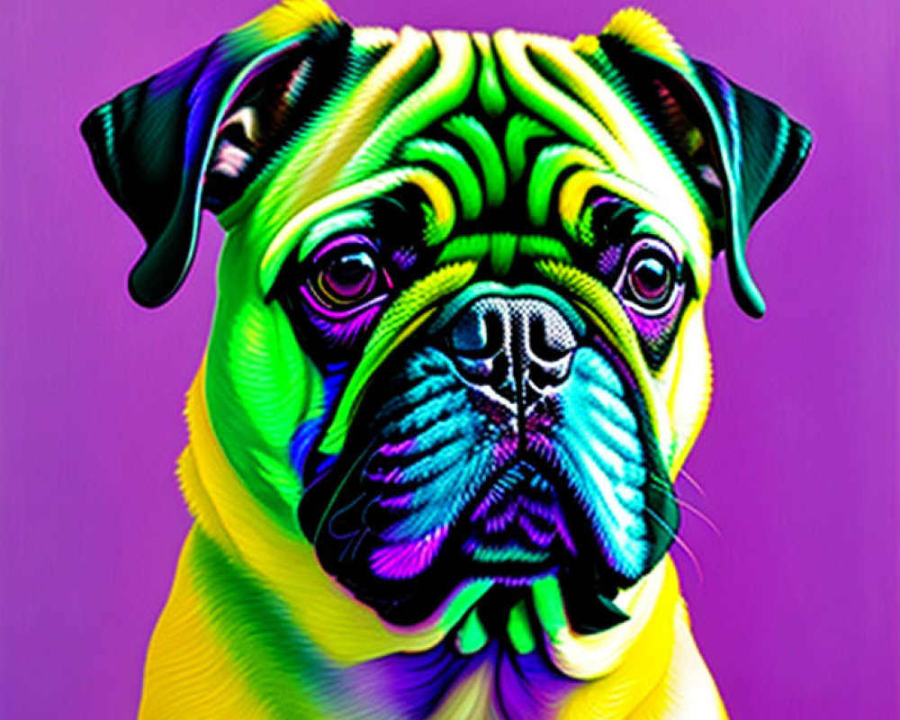 Colorful Pug Digital Art with Psychedelic Theme and Detailed Features