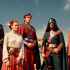 Five People in Colorful Jedi Robes Under Blue Sky