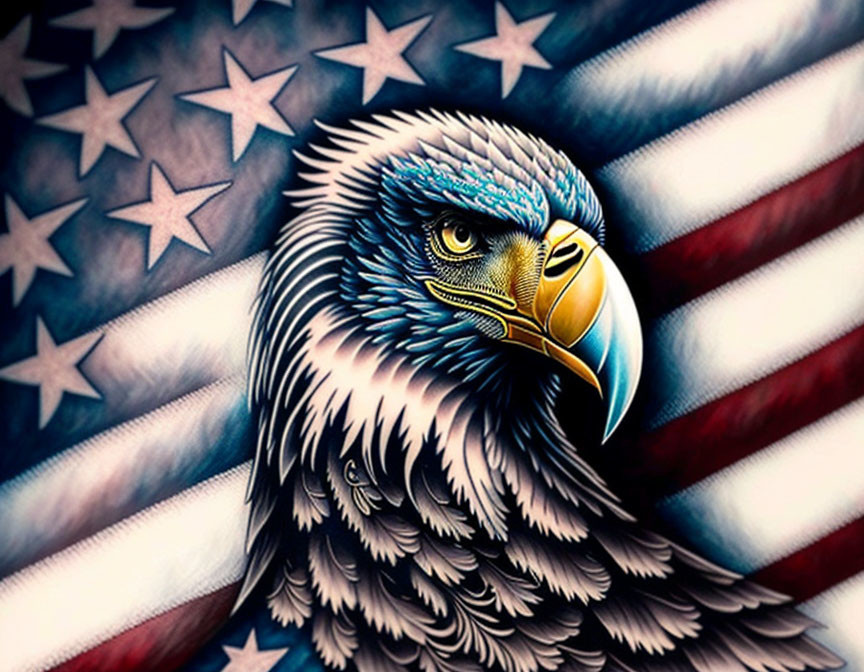 Detailed Bald Eagle Artwork with American Flag Background