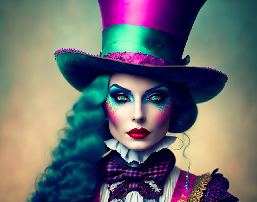 Colorful Mad Hatter Costume with Dramatic Makeup