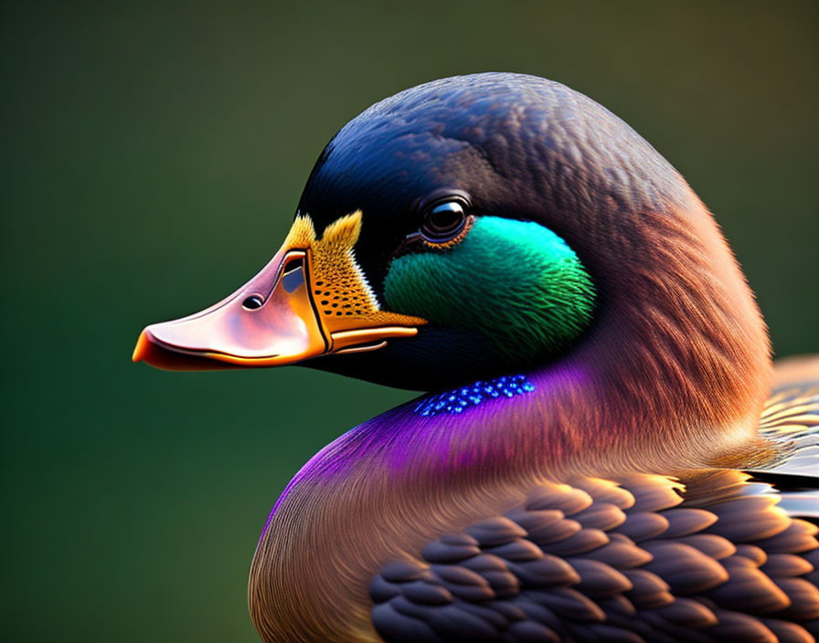 Vibrant Mallard Duck with Blue-Green Head and Orange Bill