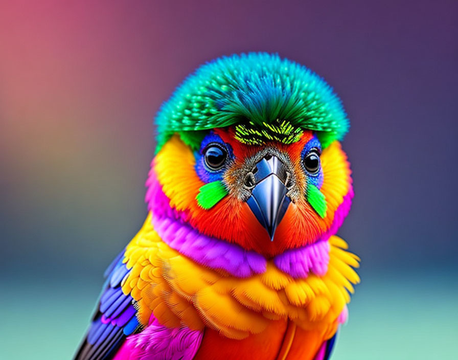 Colorful Rainbow Spectrum Parrot on Blurred Background