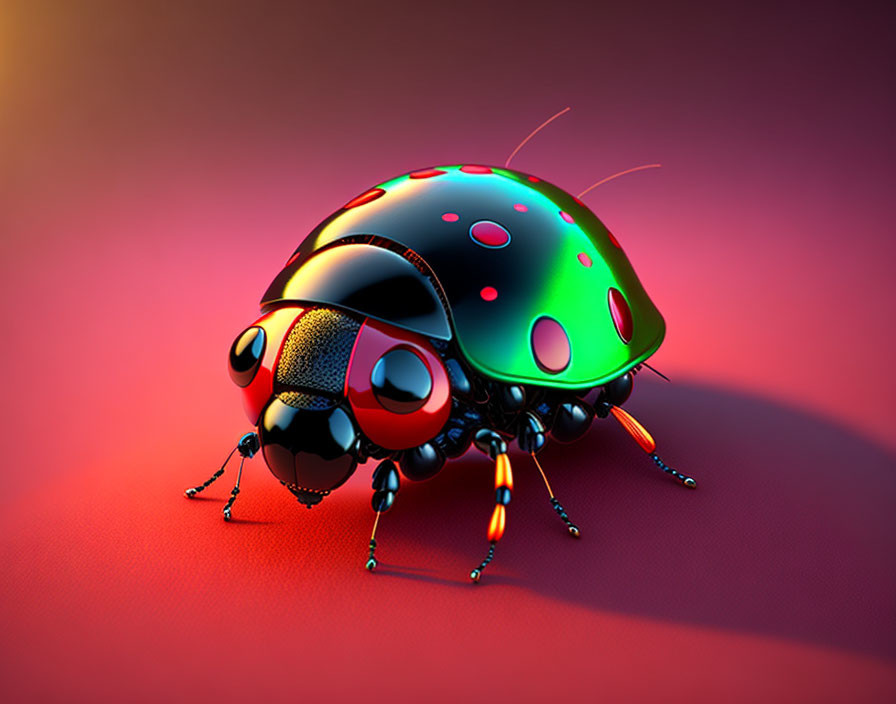 Colorful Ladybug Illustration on Red Background