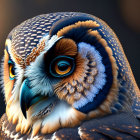 Majestic owl with orange eyes and detailed feathers in warm lighting