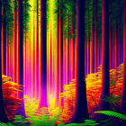 Colorful Neon Forest with Purple, Orange, and Yellow Hues