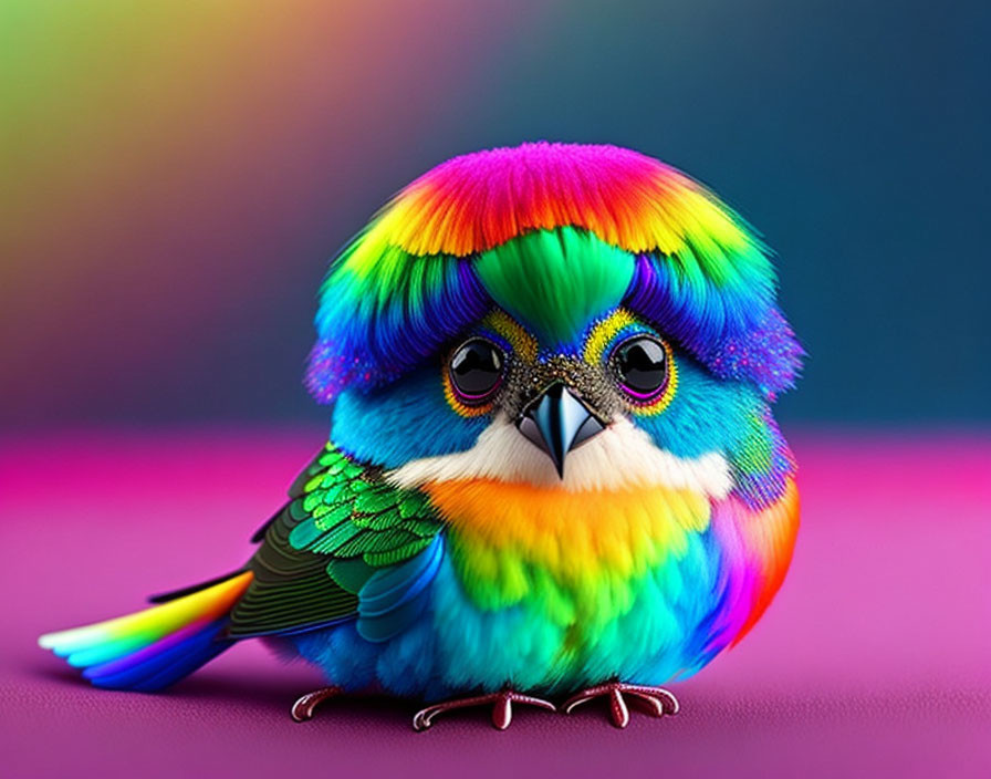 Colorful Digital Artwork: Small Bird with Rainbow Plumage