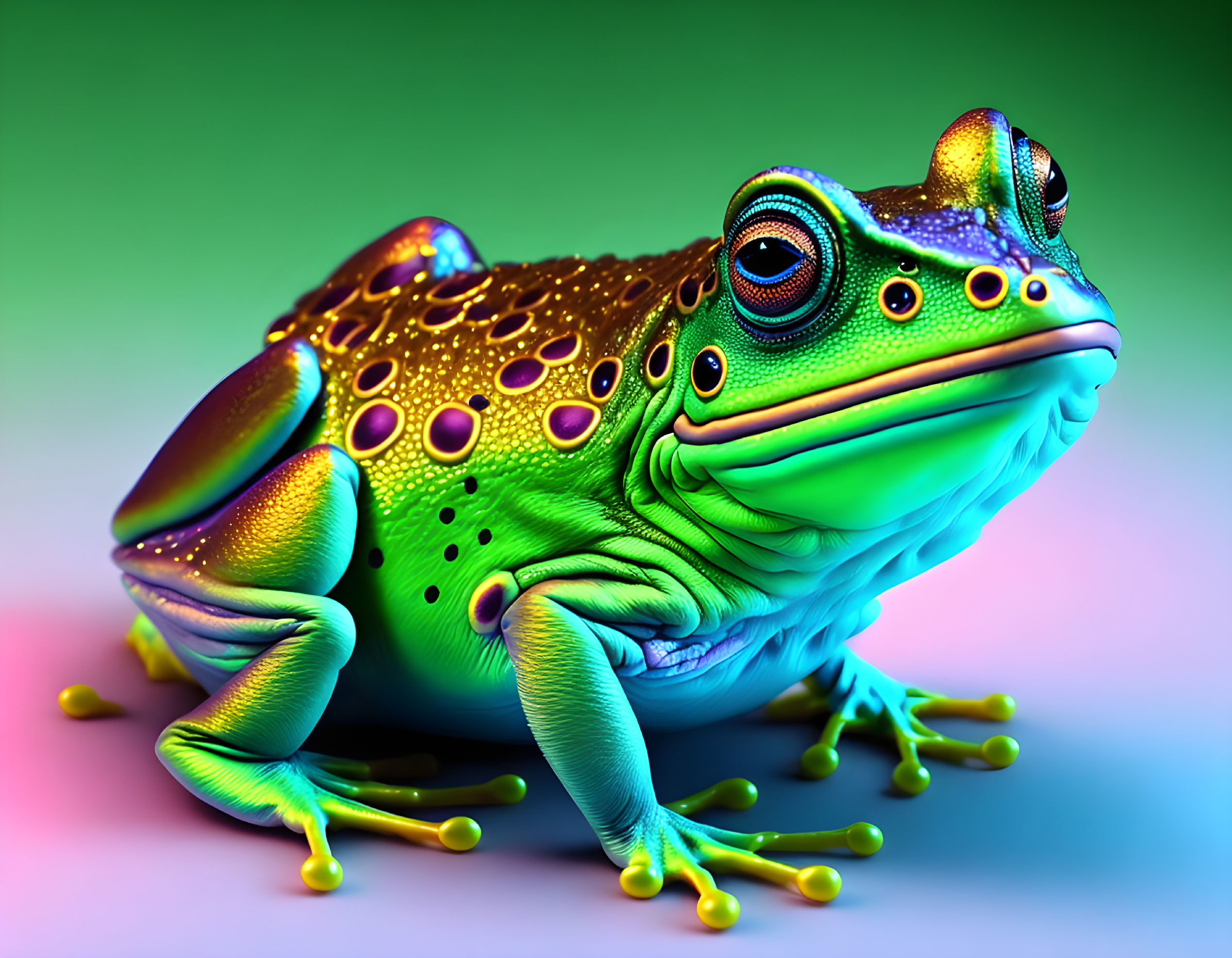 Colorful digital art: Vibrant frog with iridescent skin and detailed textures