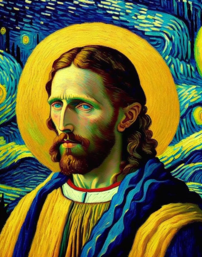 Vibrant Vincent van Gogh-inspired portrait with swirling colors and visible brushstrokes