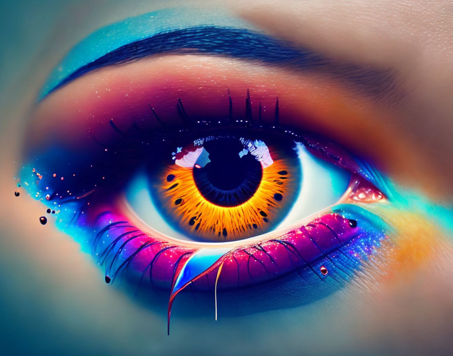 Highly Stylized Multicolored Eye Makeup Close-Up