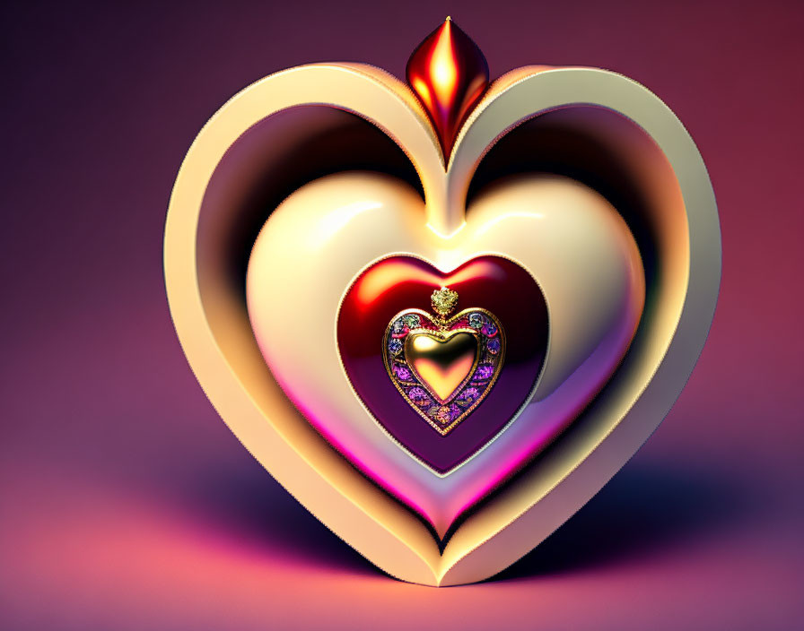 Digital artwork of nested hearts with jewel-encrusted centerpiece