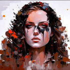 Vivid Abstract Digital Painting of Woman's Face in Orange, Black, and White