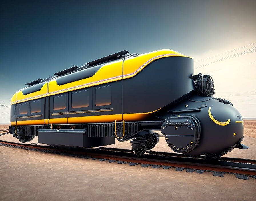 Modern Black and Yellow Train on Desert Rails