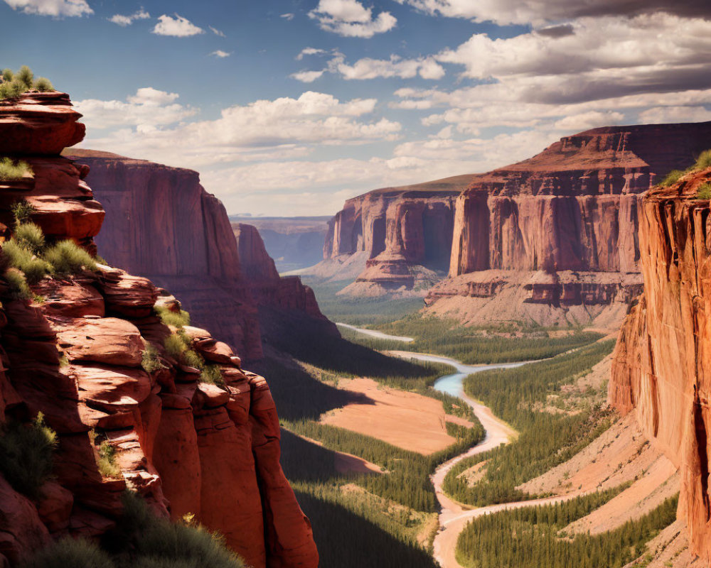 Scenic river winding through deep canyon with red cliffs