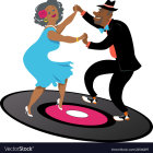 Illustration of man and woman dancing on vinyl record design